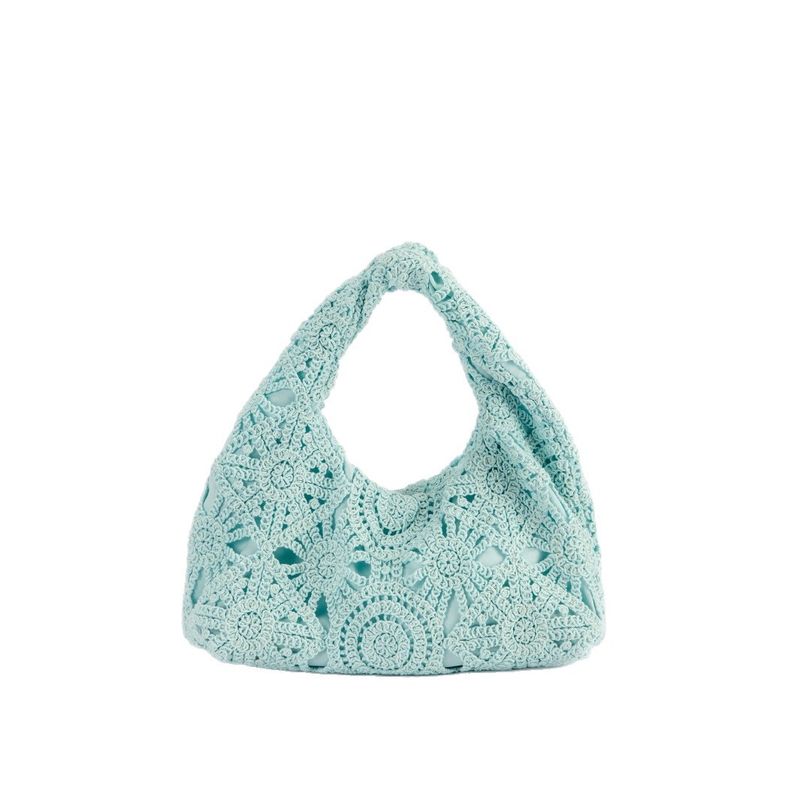 Borsa a tracolla con motivo a ritaglio sotto le ascelle in stile vacanza in pizzo, borsa in filo di cotone all'uncinetto fatta a mano color macaron 2025 Primavera Estate Novità_voghion.com