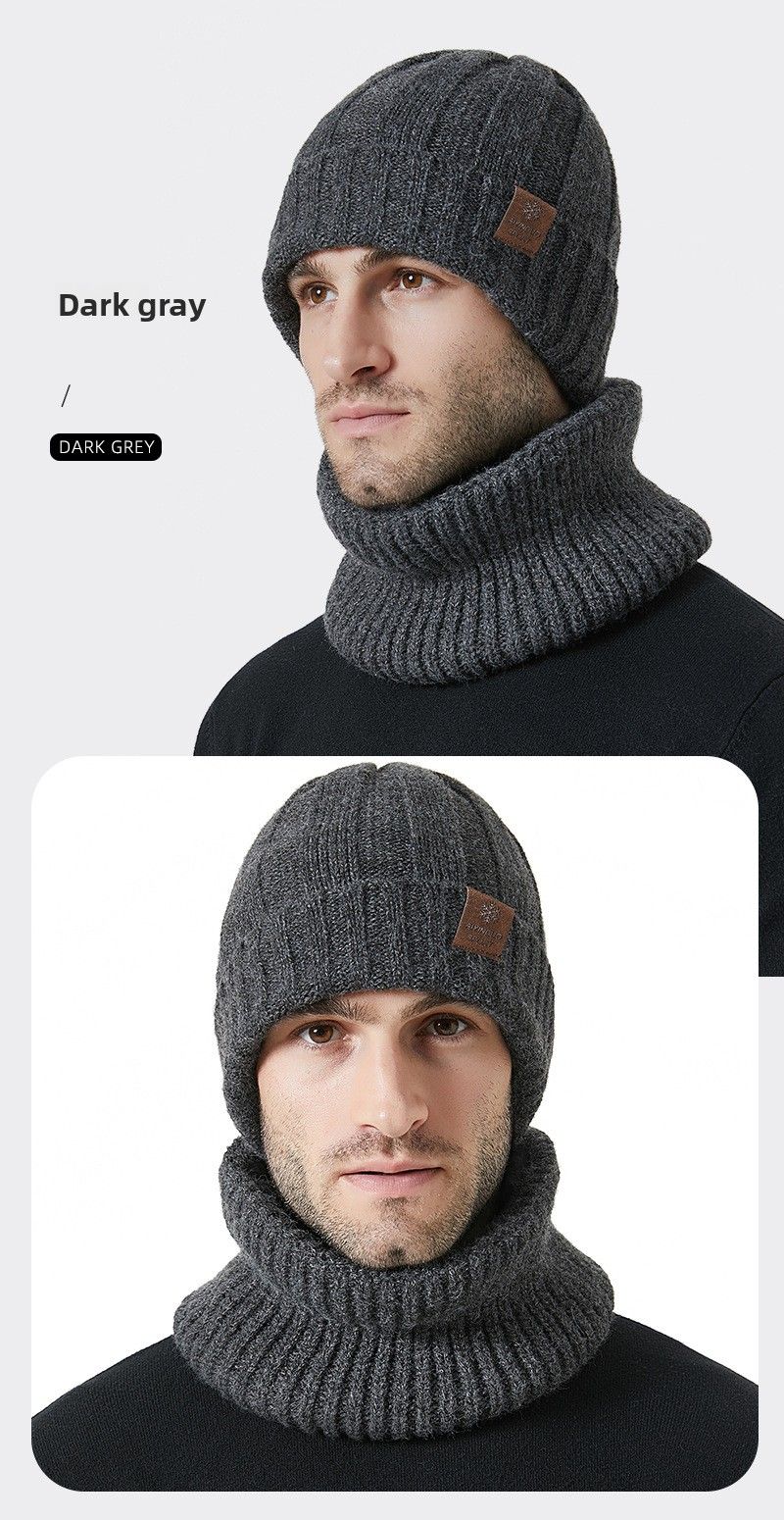 Conjunto de duas peças de malha e cachecol unissex, grosso e quente, proteção auricular, chapéu de malha casual_voghion.com