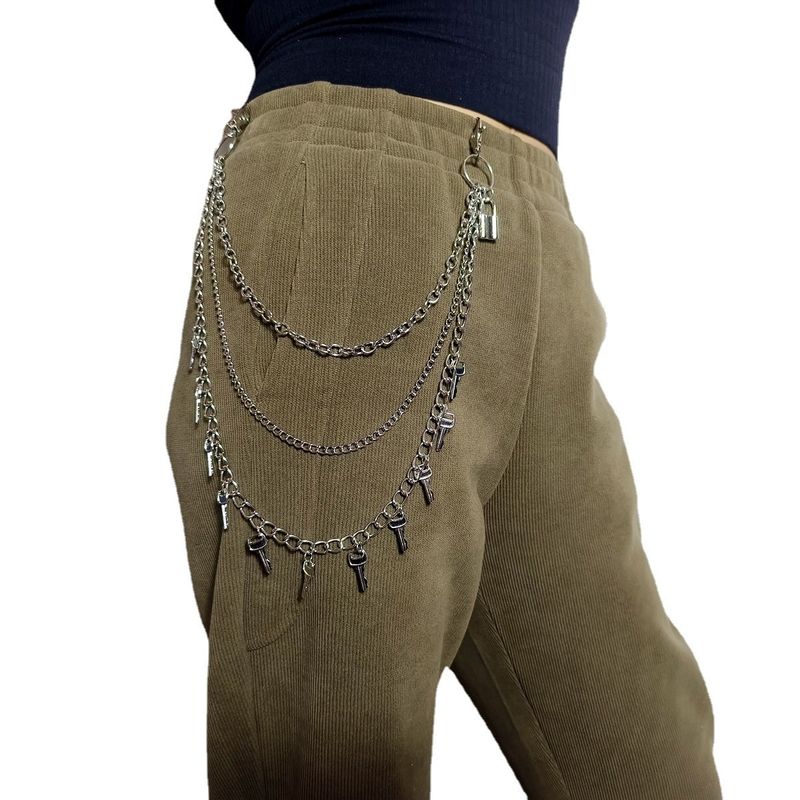 Gioielli europei e americani, nuovi lucchetti con chiave, ciondolo con catena per cintura, stile punk esagerato._voghion.com