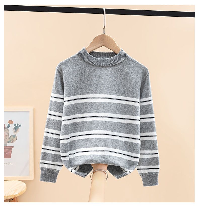Children's Student Pure Cotton Knitted For Older Boys Autumn Thin Top Stylish Striped Sweater_voghion.com