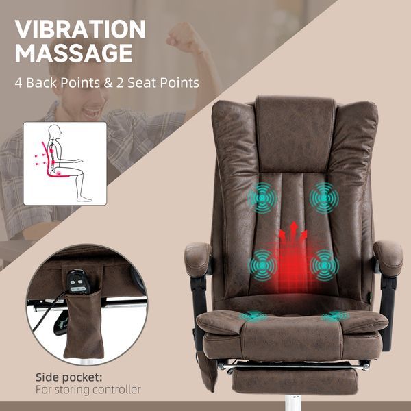 Microfiber High Back Office Chair Computer Chair With Heat 6 Points Adjustable Height Footrest Coffee_voghion.com