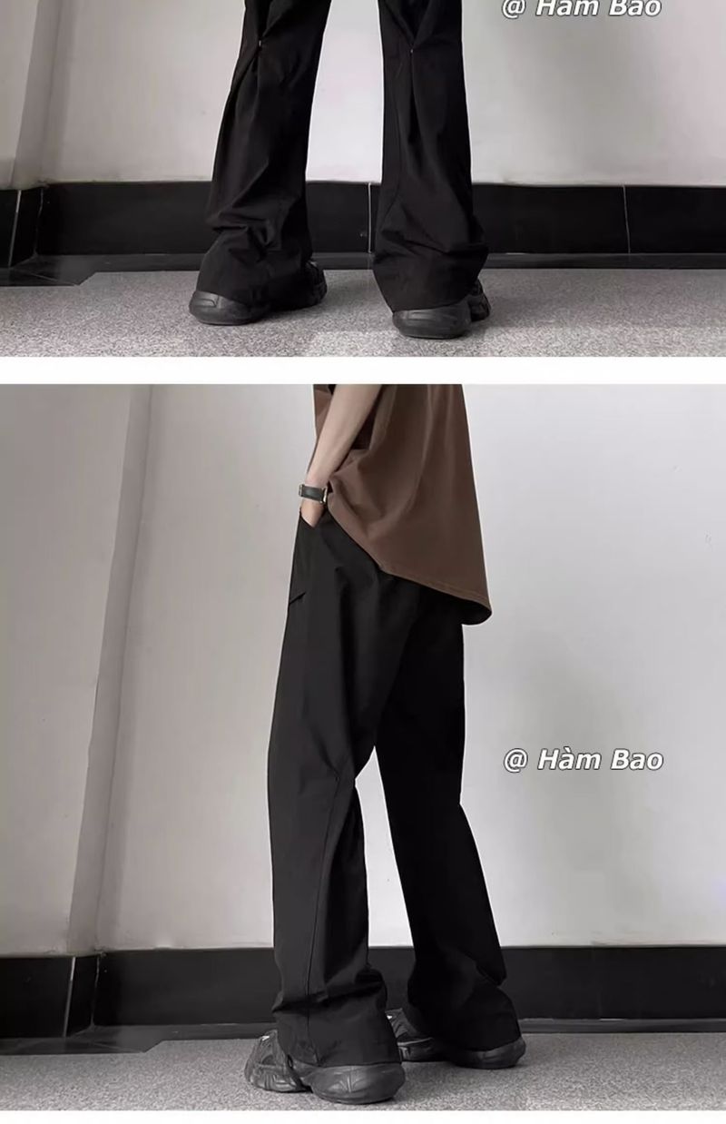 2023 Letnie Cienkie Czarne Szerokie Nogawki Luźne Uniwersalne Sportowe Męskie Proste Spodnie Casualowe_voghion.com