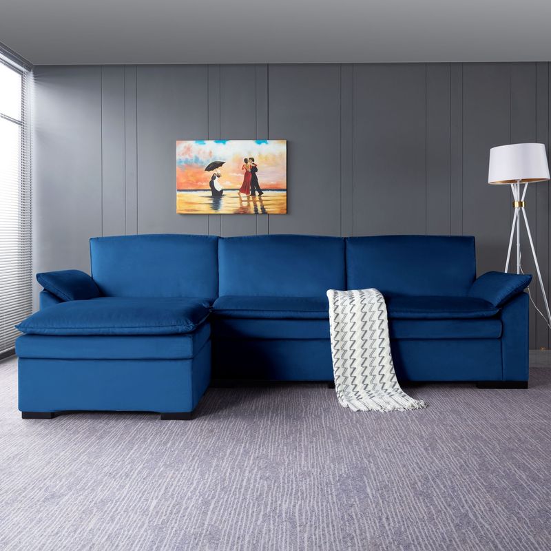 117.7' Sectional Sofa With Ottoman Navy Blue_voghion.com