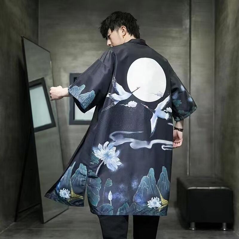 Summer New Men's Mid To Long Length Shirt Loose Plus Size Cardigan Sunscreen Jacket Chinese Style Xianhe Taoist Robe_voghion.com