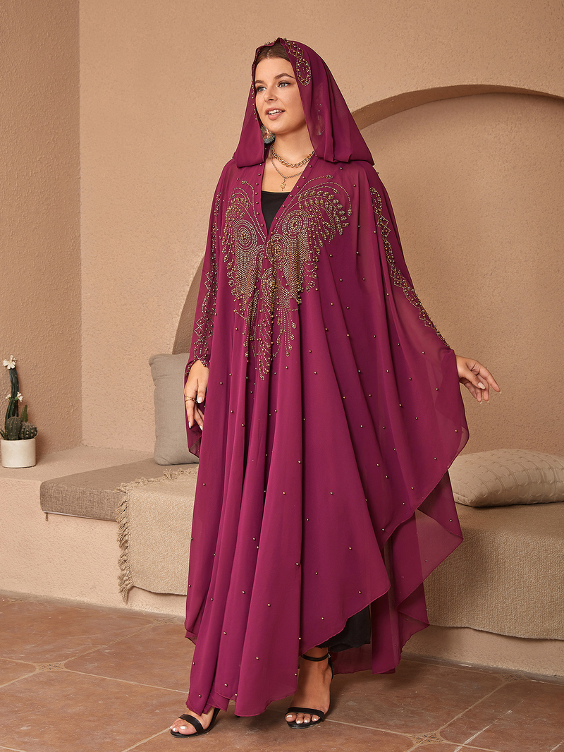 Roupas femininas estilo muçulmano quente diamante miçangas alta densidade chiffon solto capa xale_voghion.com