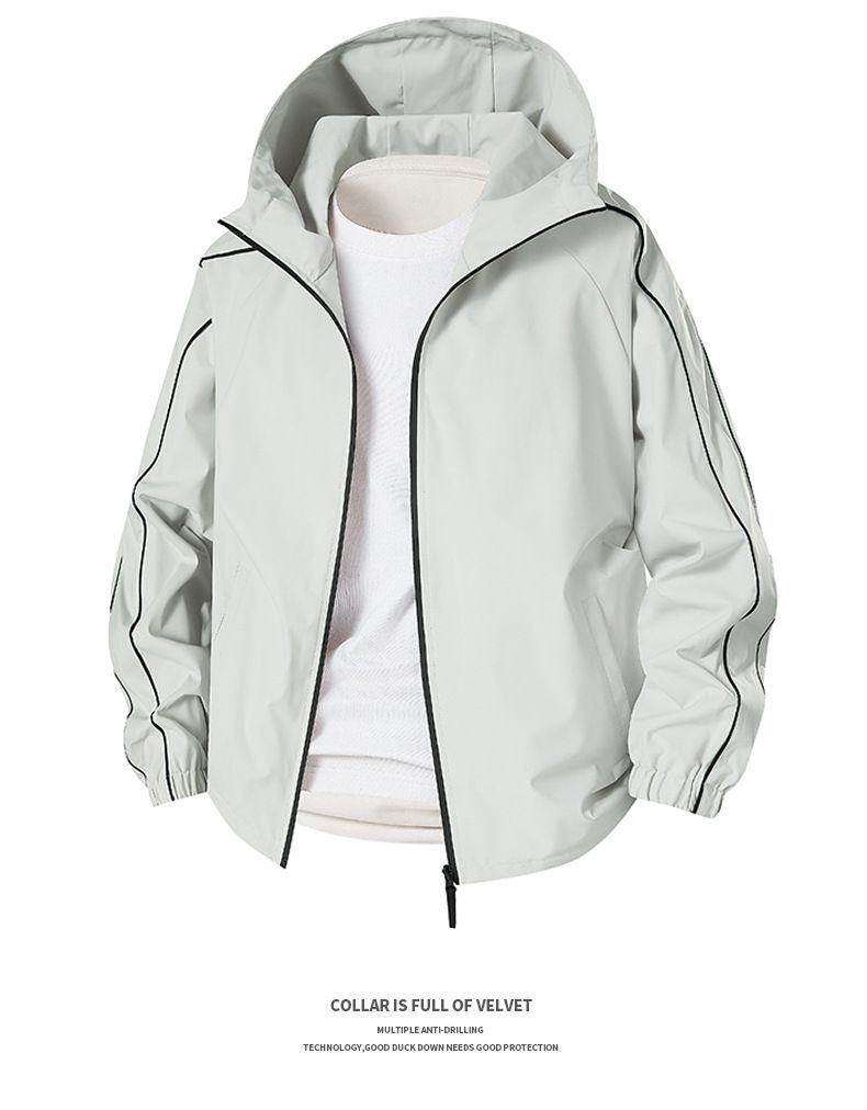 Unisex Waterproof Windbreaker Jacket – Oversized Streetwear Hooded Windcoat (S-XXXL, Mocha/Black/White)_voghion.com