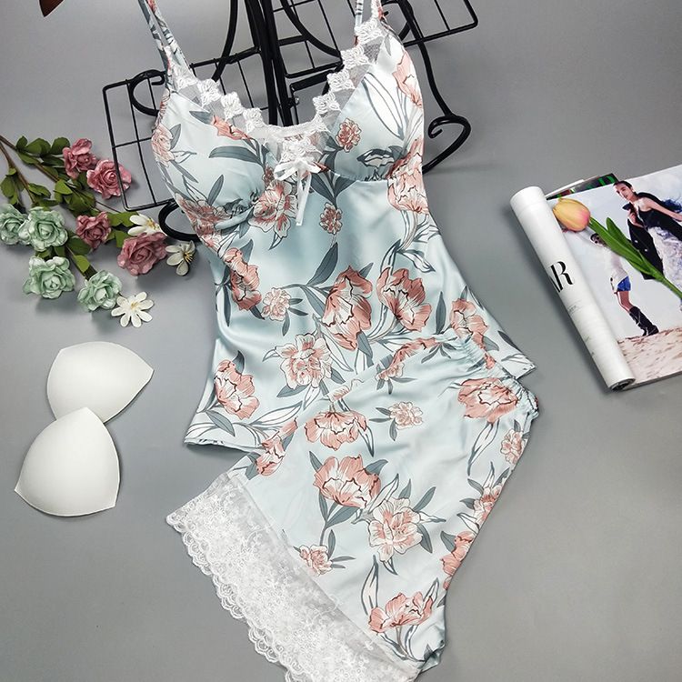 Zweiteiliges Pyjama-Set aus Kunstseide mit ultralangem, sexy Home-Print_voghion.com