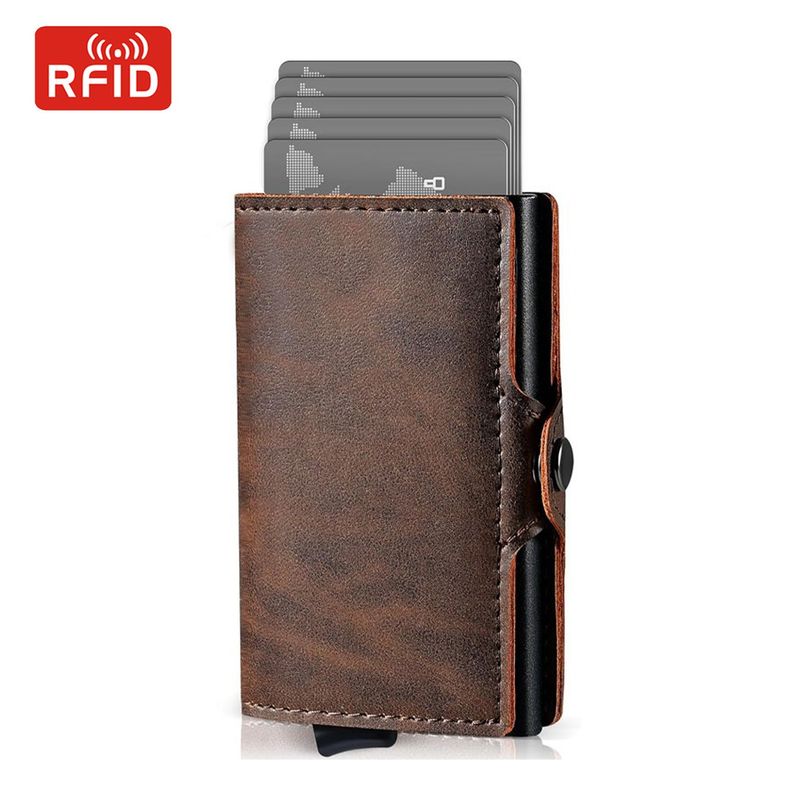 Porta carte automatico da uomo in alluminio con scatola, di alta qualità, con RFID, multi-slot, tasca porta monete con cerniera, sconto del 20%_voghion.com