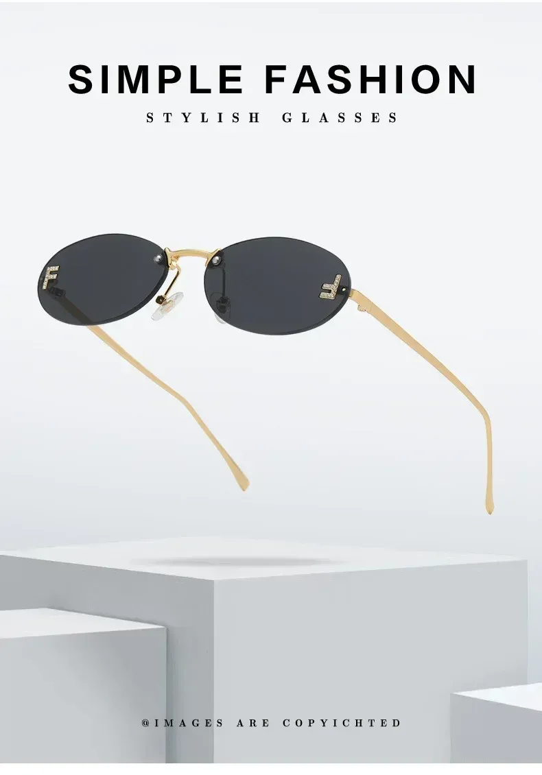 Moda 2024 Cat Eye Donna Outdoor Shopping Occhiali da guida senza montatura Retro Breve Ovale Occhiali da sole Okulos_voghion.com