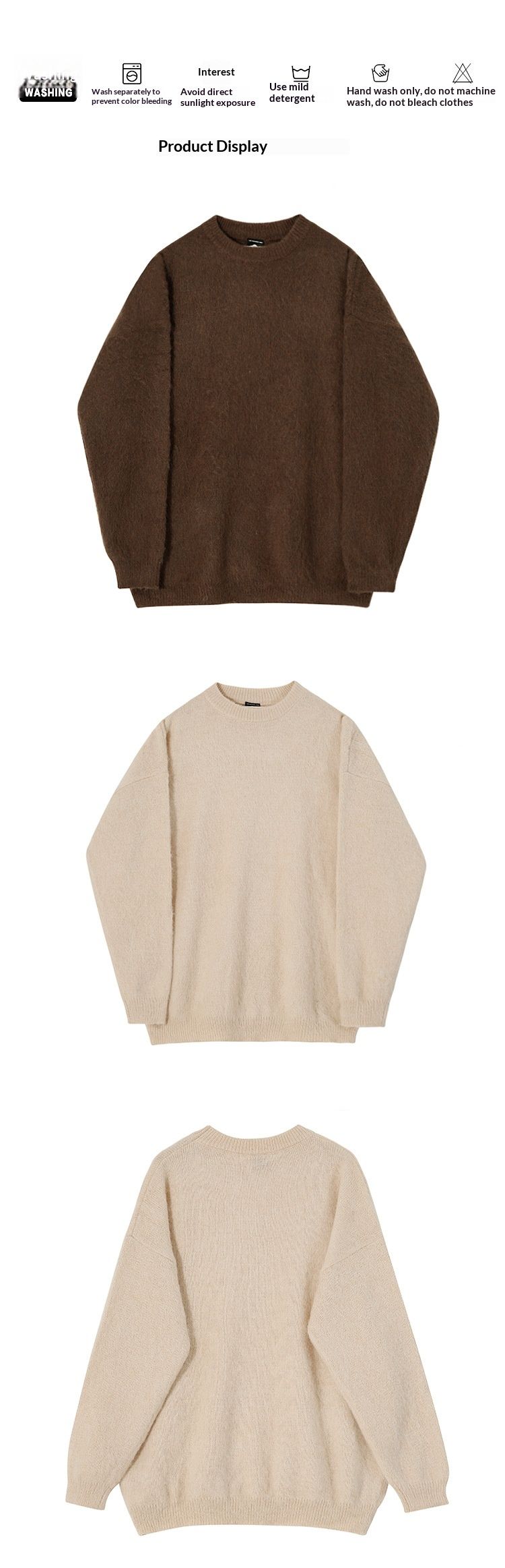 Hue Hue MYQ Solid Color Lazy Style Men's Winter Warm Base Shirt Korean Trend Loose Pullover Knitted Sweater_voghion.com