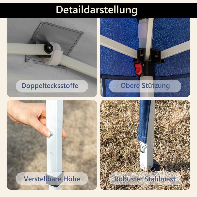 Pavillon 3 x 3 m, tonnelle de jardin étanche et réglable en hauteur, avec 4 sacs de sable et sac de transport (bleu)_voghion.com