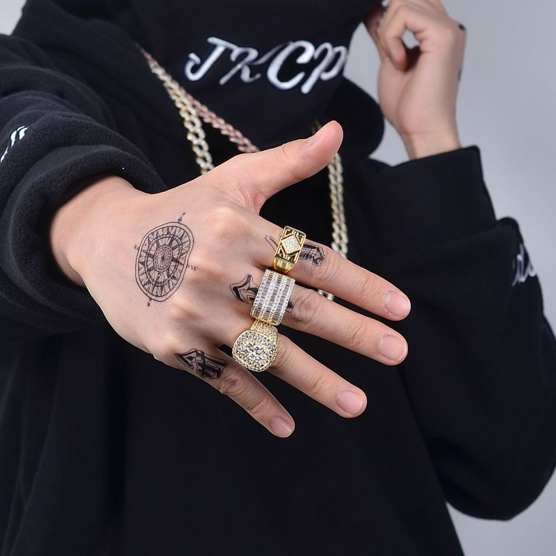 Anello da uomo cubano con zirconi intarsiati in argento, stile hip-hop, unico nel suo genere_voghion.com