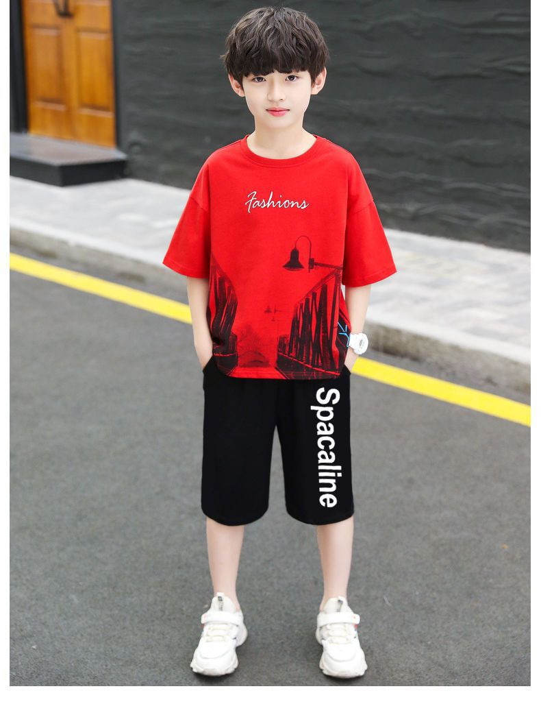 Abbigliamento per bambini, set a maniche corte per ragazzi, nuovo modello 2023, ragazzi di mezza età, sport estivi, versione coreana e_voghion.com