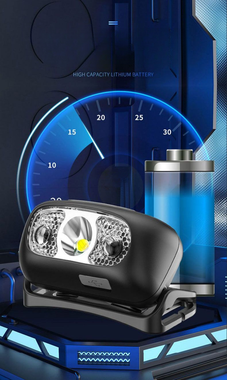 Lampada frontale ad alta luminosità, batteria a lunga durata, speciale per la pesca, sensore ultraleggero, LED, ricaricabile, portatile, da montare sulla testa._voghion.com
