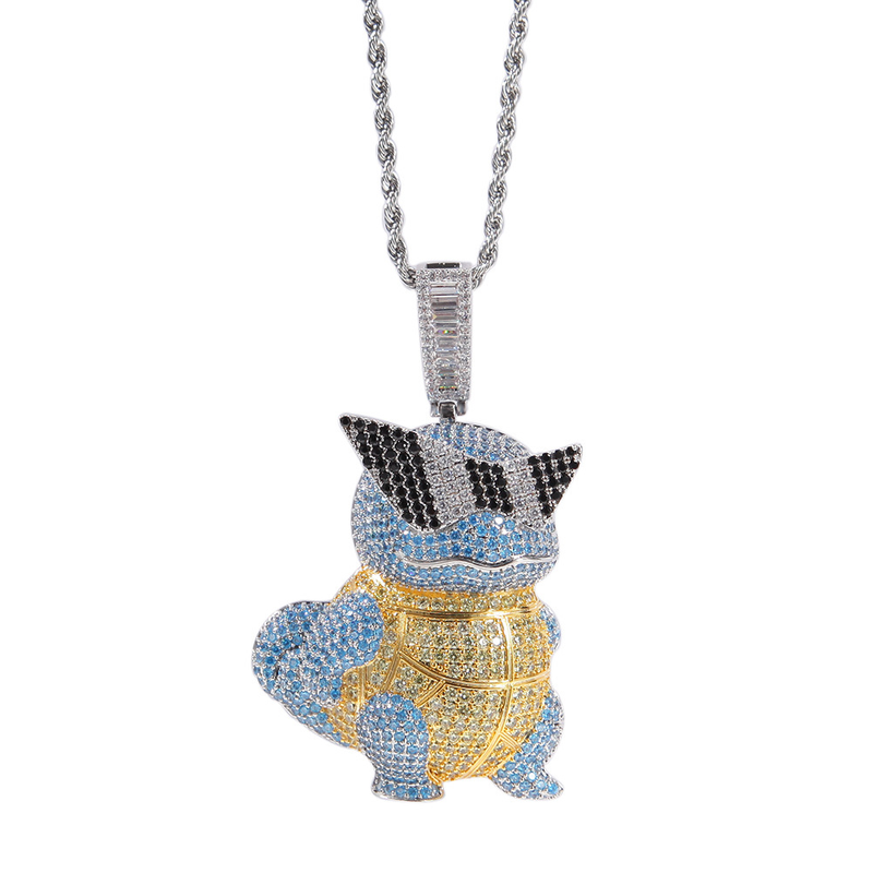 Hip Hop Cartoon Johnny Turtle Full Diamond Pendant with Copper Inlaid Zircon Stone, Cool and Fashionable Bounce Dangle_voghion.com