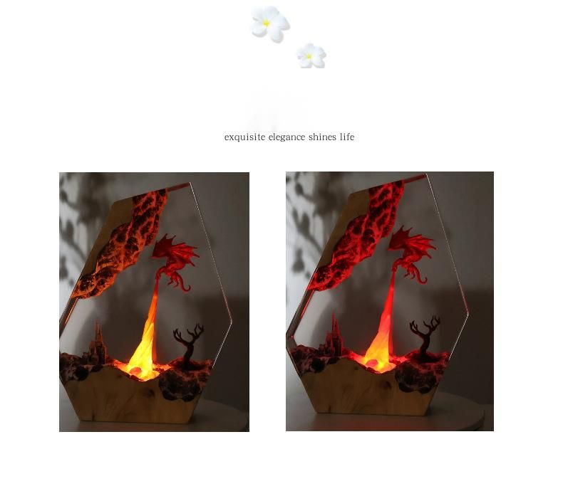 Nova lâmpada de arte de resina de dragão de chamas de fantasia 3D em forma de cuspir fogo para decoração de sala de estar e estudo_voghion.com