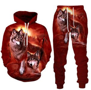 Designkleding Nieuwe Animal Wolf 3D-geprinte hoodie met capuchon, joggingbroek, lente- en herfstset voor heren_voghion.com