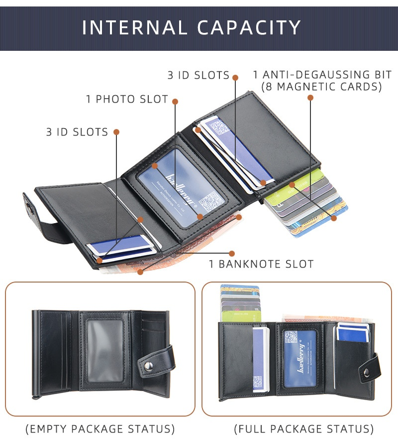 Baellerry Nowa torba męska RFID Aluminiowe pudełko Bullet Card Wielopozycyjna antymagnetyczna klamra z klipsem_voghion.com