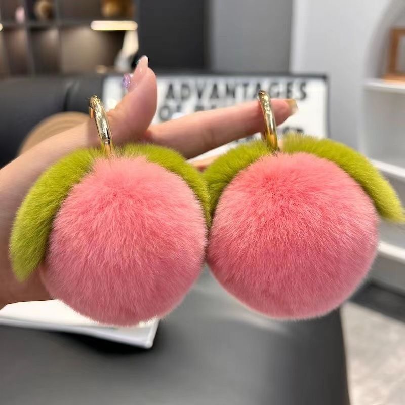 Bag Charms Internet Celebrity Rex Rabbit Fur Peach Bag Pendant Cute Plush Ball Peach School Bag Pendant Car Key Chain Bag Pendant_voghion.com