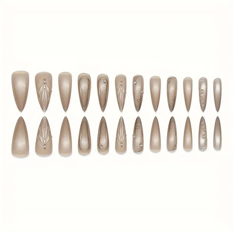 Lange künstliche Nägel in Mandelform – 3D-Muster mit tropfendem Kleber, Blume und Jakobsmuschel, elegante tragbare Nagelkunst_voghion.com
