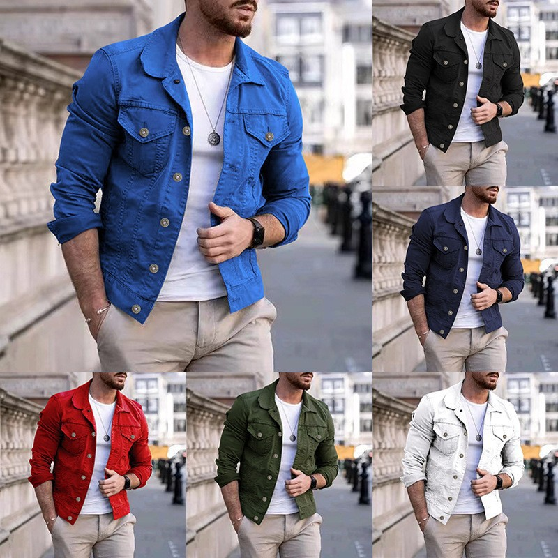 2024 Men's Spring and Autumn Casual Slim Fit Denim with Multi Pocket Button Smooth Plate Workwear Jacket_voghion.com