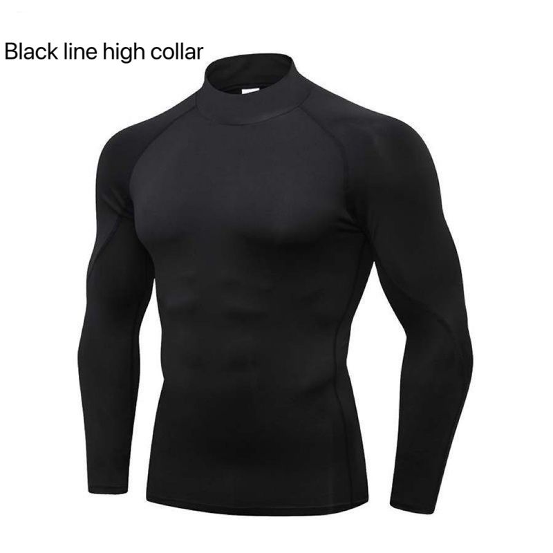 Herren-Trainings-Kompressionsshirt, schnelltrocknend, Lauf-T-Shirt, Rollkragen, langärmelig, Rashguard, Gym-Basisschicht, sportliches Unterhemd_voghion.com