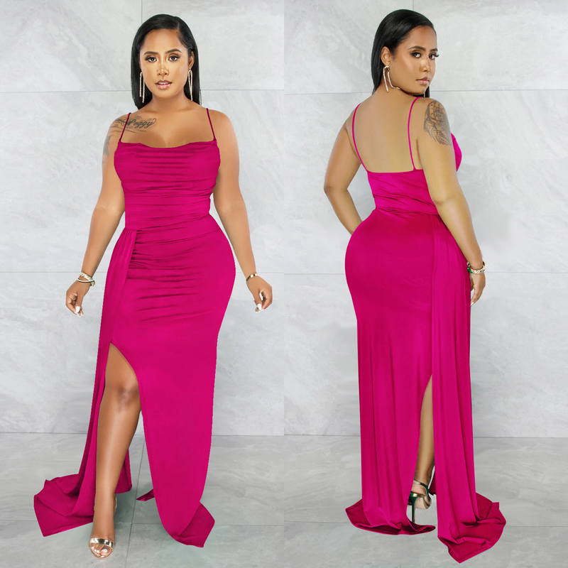 Abbigliamento da donna moda bretelle da donna tinta unita scialle laterale trascinato abito aperto laterale per donna_voghion.com