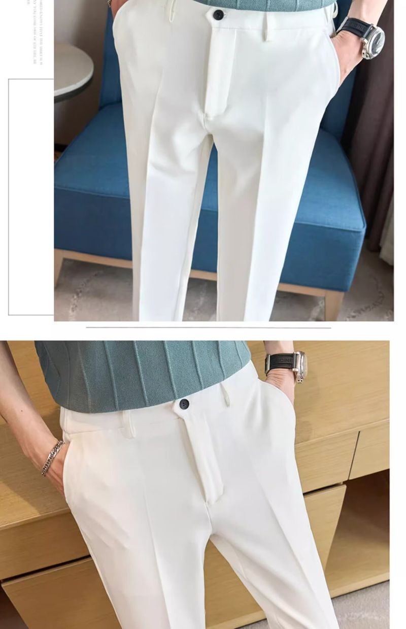 Vêtements pour hommes Pantalon stretch de printemps Pantalon décontracté à neuf points pour homme Pantalon de costume formel d'affaires droit slim noir pour homme_voghion.com