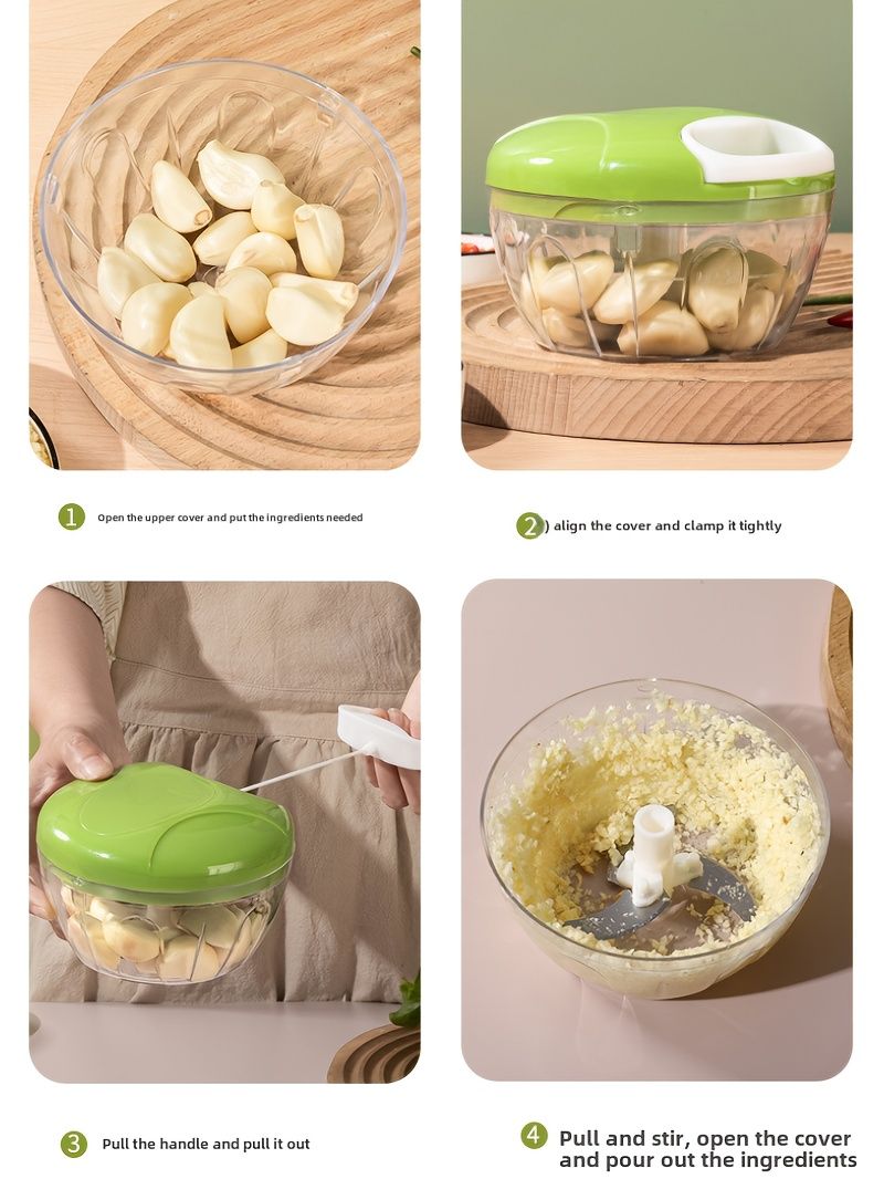 Manual Garlic Press Stainless Steel Blade 16.91oz Hand Crank Meat Grinder Onion Chopper Vegetable Cutter Durable PP Plastic No Electricity Required_voghion.com