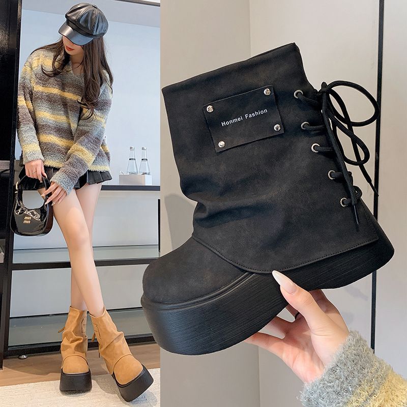 Stivali Martin con tacco grosso, punta larga, allacciati, autunno/inverno 2025, eleganti e versatili_voghion.com