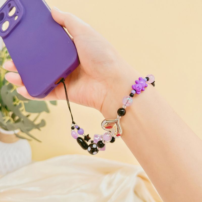 Cool Black And Purple Heart Cheese Block Backpack Pendant Chain Phone Lanyard Decoration Anti-Lost Gift_voghion.com