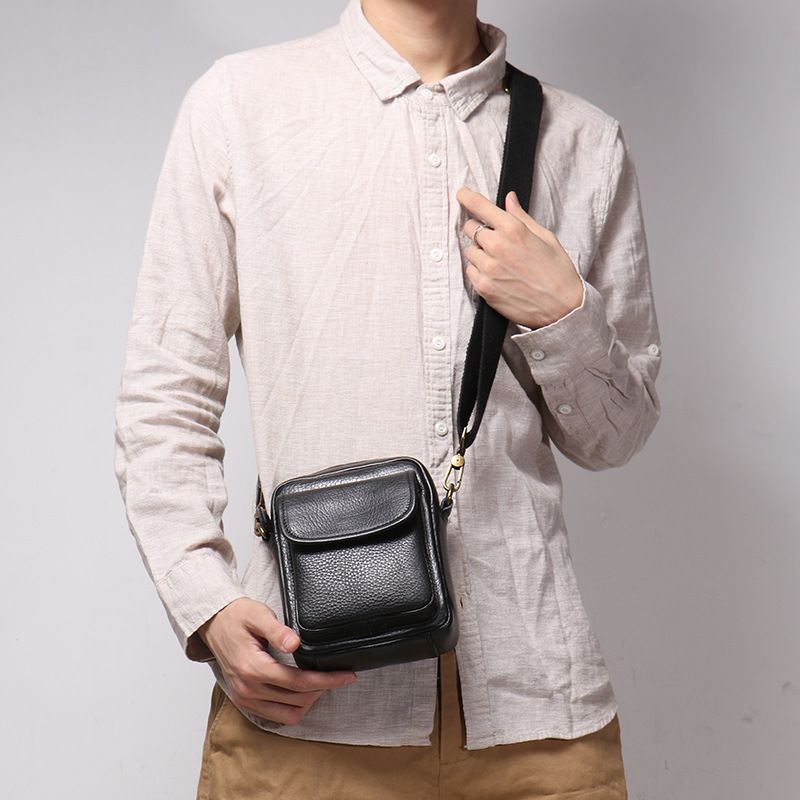 New Men's Genuine Leather Shoulder Bag Crossbody Bag Casual Multifunctional Small Square Bag_voghion.com