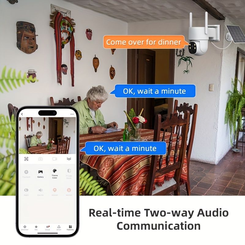1440P Wifi päikeseenergial töötav turvakaamera kahesuunalise heli, PIR-liikumistuvastuse, 4MP täisvärvilise öise nägemisega, IP65 veekindla, häirerakenduse teavitusega_voghion.com