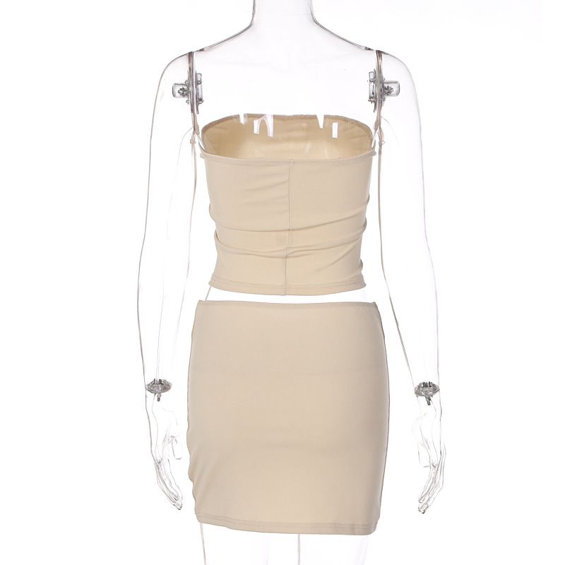 Damen-Set mit lässiger Linie, Oberteil, Brust, schmalem, kurzem Rock_voghion.com