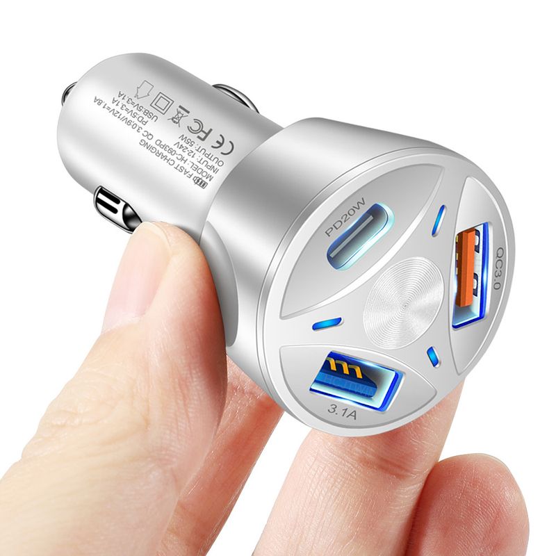 Music Festival Set of one to three QC3.0USB+20WType-c flash multi port car fast charging head cigarette lighter_voghion.com