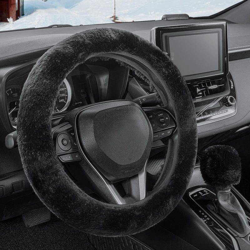 Plush Steering Wheel Cover Rabbit Fur Elastic Winter Warm Non Slip Handle Cover Unisex_voghion.com
