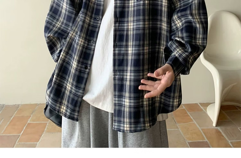 Vintage-Karohemd – Übergroßes Langarm-Leinengemisch, atmungsaktiv und knitterfrei, minimalistisches Freizeitoberteil (M-5XL, Herbst-Essential)_voghion.com