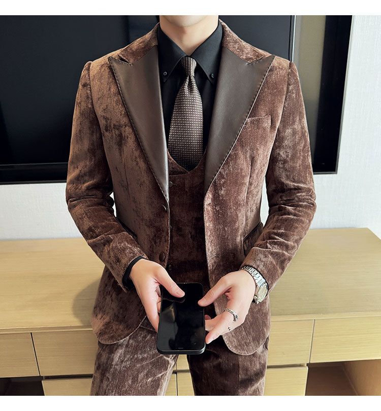 Męska odzież jesień i zima designerskie skórzane garnitury retro wysokiej klasy moda slim fit trzyczęściowe garnitury_voghion.com