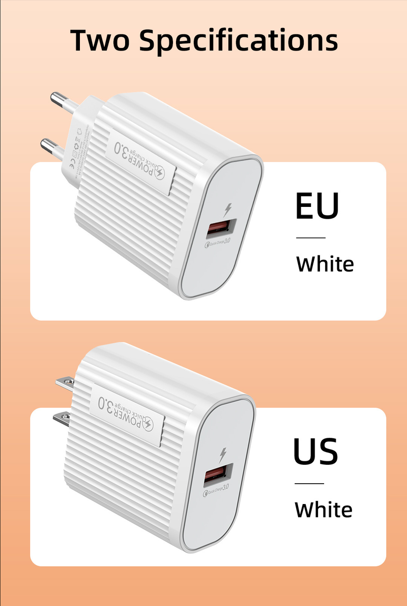 European USB mobile phone charger 18W American standard single port QC3.0 fast head travel charging adapter_voghion.com