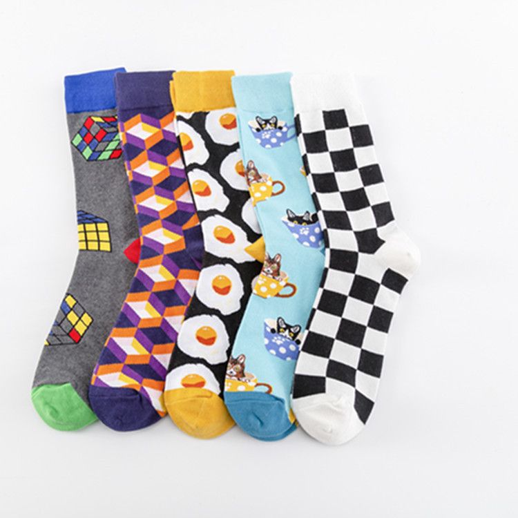 2025d Colorful Trendy Poached Egg Casual Cotton Street Fashion Mid-Calf Plus Size Men's Socks_voghion.com