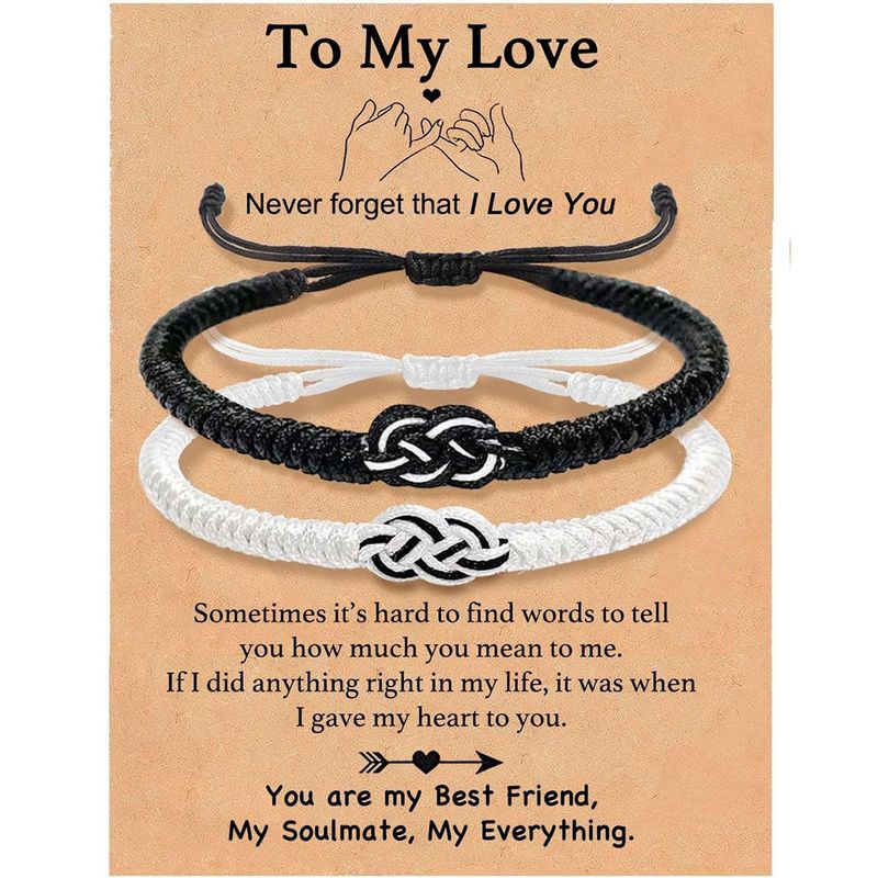 Set di braccialetti intrecciati per coppie di uomini e donne, in corda nera e rossa, intrecciati a mano e regolabili, con scritta "Anima Gemella", in bianco e nero._voghion.com