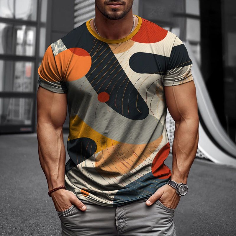 Abstract New Digital Print Super Elastic Casual Short Sleeved Mens Daily Party Home Social T Shirt Solid Color Vintage Streetwea_voghion.com