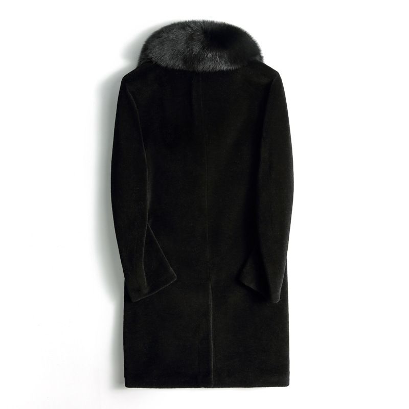 Kleidung Nerz Herren Lange Lederjacke Fuchskragen Dicker Pelzmantel_voghion.com