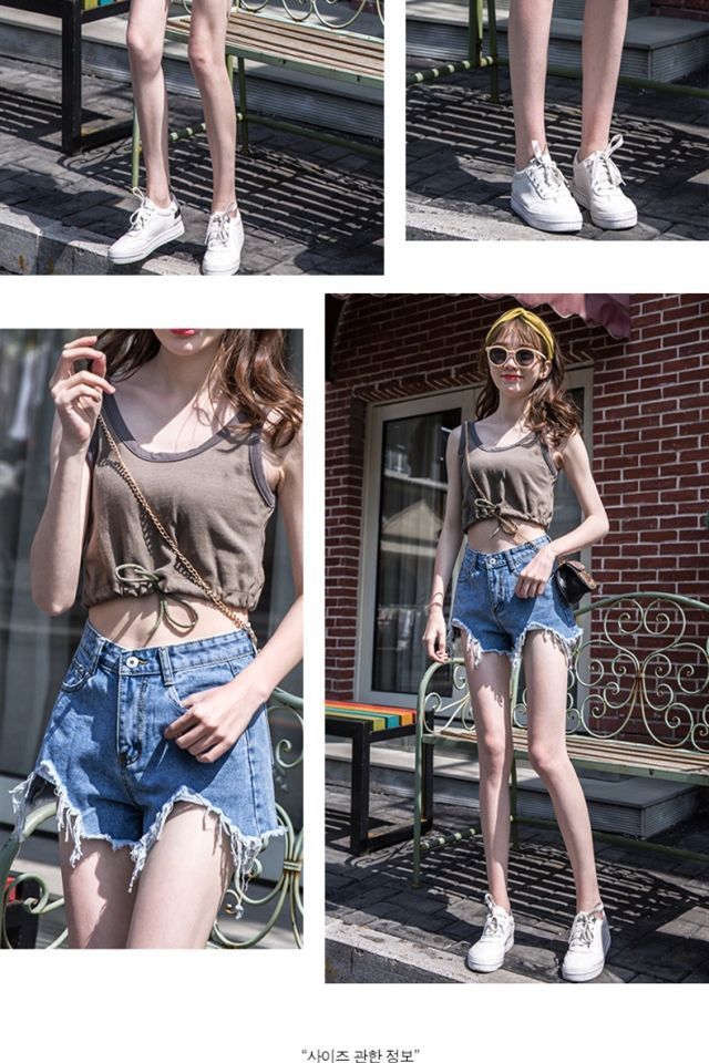Denim shorts women's summer 2024 new style with holes, wide legs for students, versatile and slimming, high waist, black_voghion.com