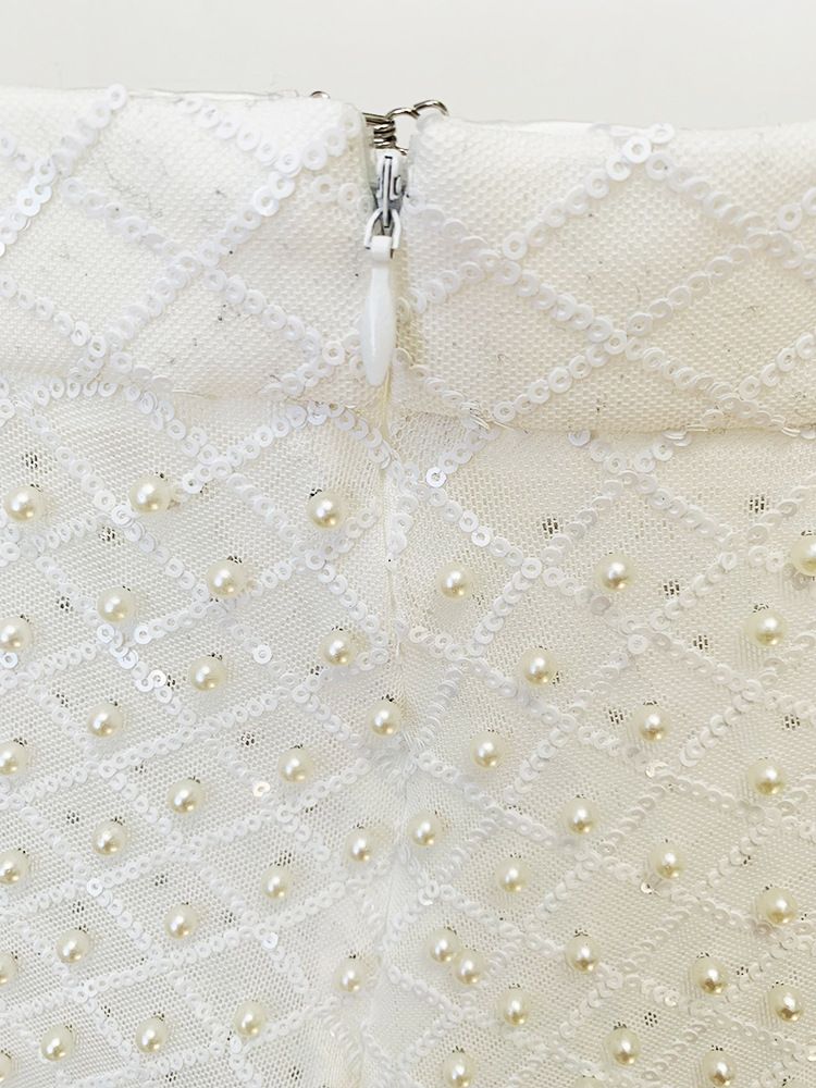 K Nouveau costume de fleur tridimensionnelle de perles creuses de mode; pantalon en maille de paillettes de perles._voghion.com