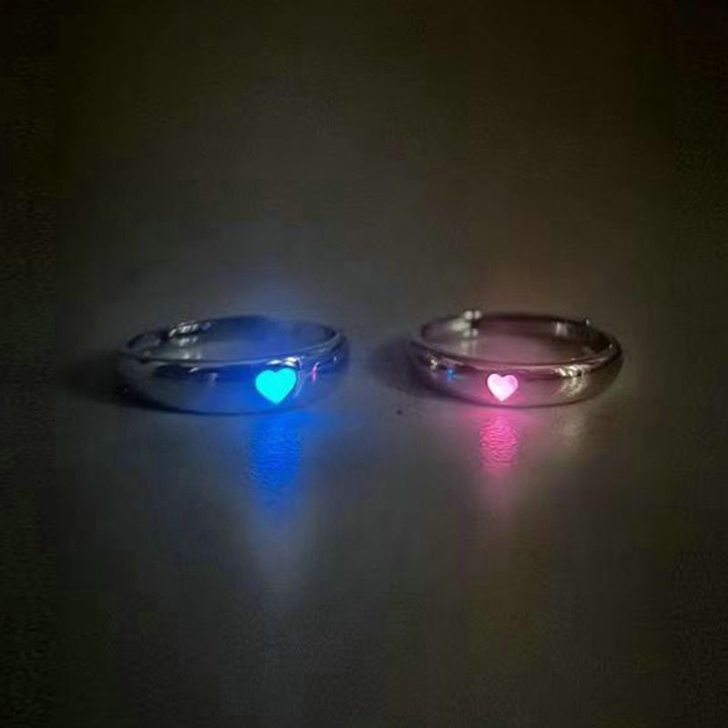 Ready Stock Luminous Blue Pink Light Heart Ring for Women Men Couple Fluorescent Glow In Dark Adjustable Finger Rings Fashion_voghion.com
