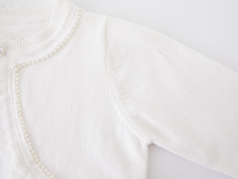 Cardigan en tricot de coton pour fille – Veste d'été légère avec bordure perlée (90-160 cm, blanc/rose/violet, sécurité classe B)_voghion.com