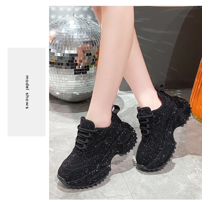 Modische Damen-Sneaker mit Strasssteinen – klobige Plateauschuhe für mehr Körpergröße, atmungsaktives Obermaterial aus PU, lässige und trendige Low-Top-Schnürschuhe_voghion.com