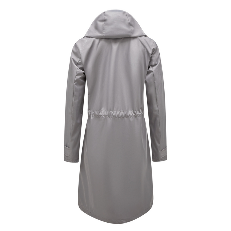 Trench casual da donna K Long con cappuccio, impermeabile, tinta unita con fodera a righe, cappotto dritto._voghion.com
