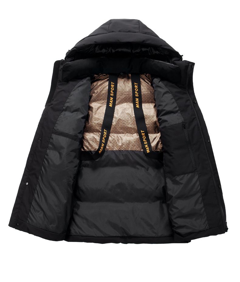 Piumino corto da uomo – Imbottitura in piumino d'oca bianca al 95%, 650FP, impermeabile e antivento per il freddo estremo (M-4XL, con cappuccio, nero)_voghion.com